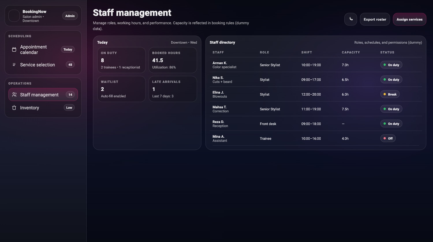 BookingNow Staff Management