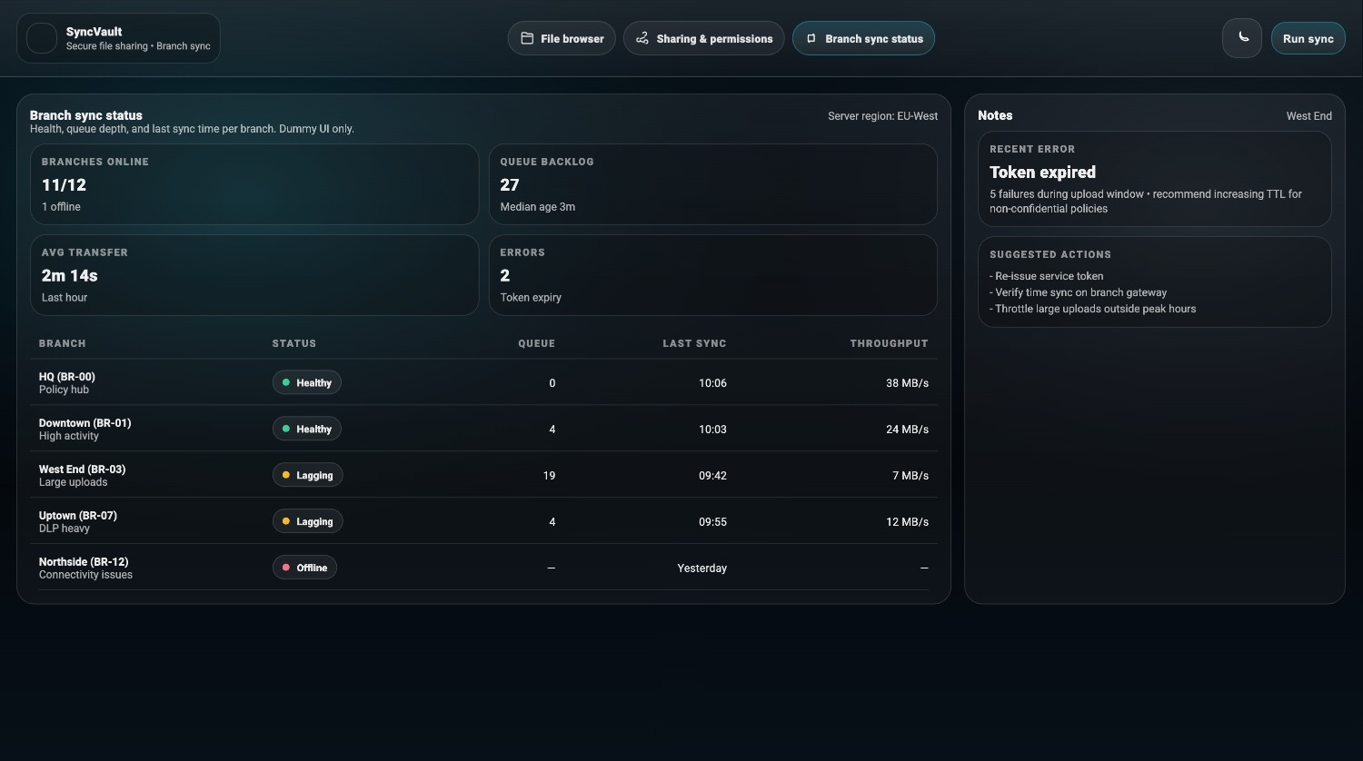 SyncVault Branch Sync Status